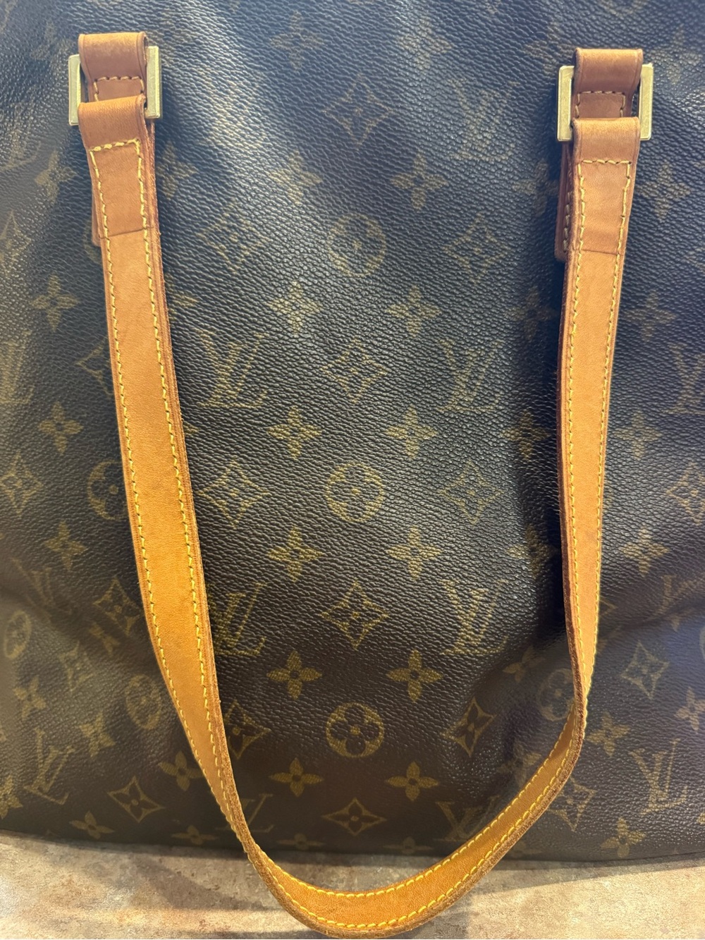 Louis Vuitton Monogram Canvas Tote in Brown with Tan Straps